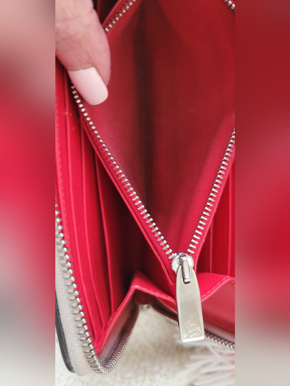 Christian Louboutin Panettone Silver Spiked Zip Pink Blush Wallet - GUC - Picture 11 of 16